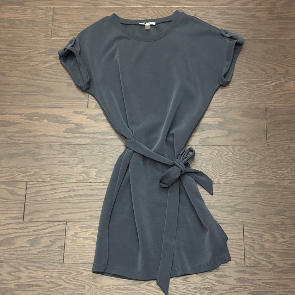 Cable & Gauge Slate Blue Mini Dress with Tie-Waist
